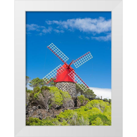 Traditional windmill near Sao Joao Pico Island-an island in the Azores in the Atlantic Ocean  White Modern Wood Framed Art Print by Zwick, Martin