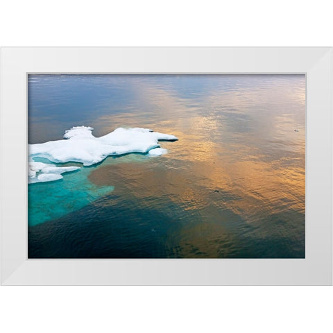 Sunset view of floating ice on Bering Sea-Russia Far East White Modern Wood Framed Art Print by Su, Keren