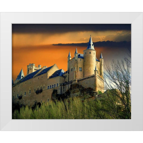 Europe, Spain, Segovia Alcazar castle at sunset White Modern Wood Framed Art Print by Zuckerman, Jim