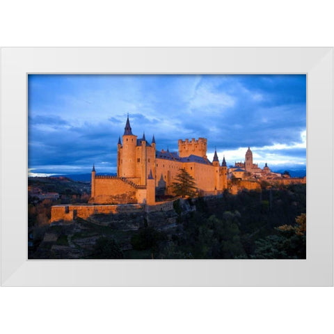 Europe, Spain, Segovia Alcazar castle at sunset White Modern Wood Framed Art Print by Zuckerman, Jim