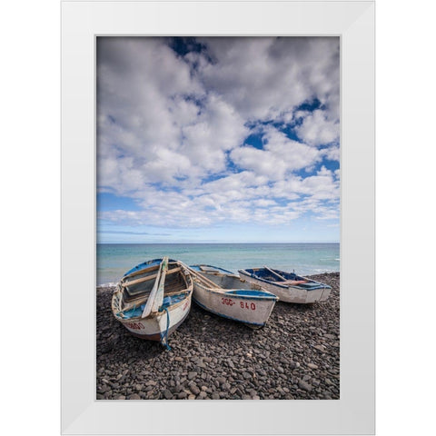 Spain-Canary Islands-Fuerteventura Island-Pozo Negro-fishing boats White Modern Wood Framed Art Print by Bibikow, Walter