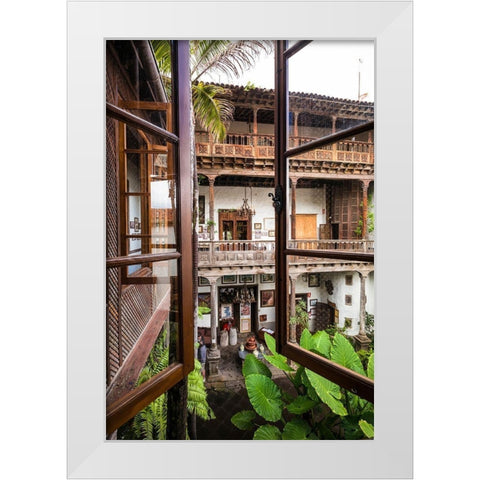 Spain-Canary Islands-Tenerife Island-La Orotava-Casa de los Balcones-traditional Canarian house White Modern Wood Framed Art Print by Bibikow, Walter