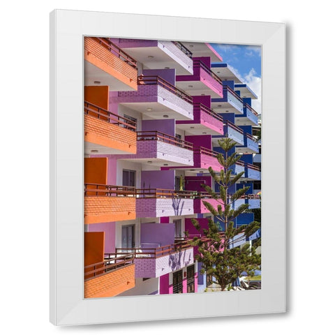 Spain-Canary Islands-Gran Canaria Island-Playa del Ingles-colorful balconies White Modern Wood Framed Art Print by Bibikow, Walter