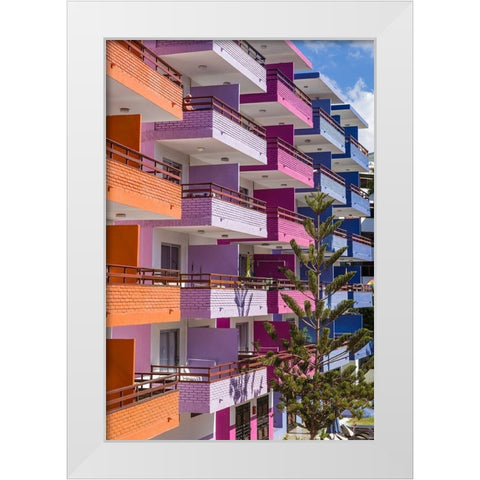Spain-Canary Islands-Gran Canaria Island-Playa del Ingles-colorful balconies White Modern Wood Framed Art Print by Bibikow, Walter