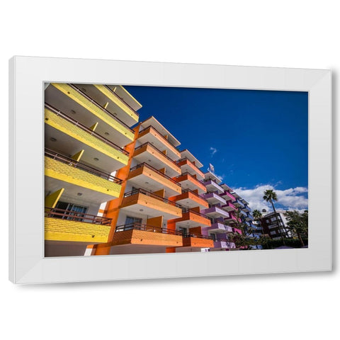 Spain-Canary Islands-Gran Canaria Island-Playa del Ingles-colorful balconies White Modern Wood Framed Art Print by Bibikow, Walter