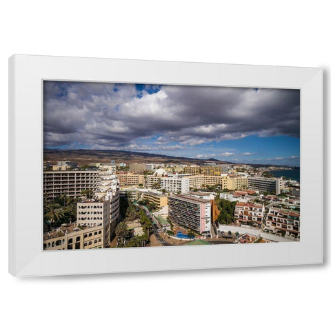 Spain-Canary Islands-Gran Canaria Island-Playa del Ingles-high angle view of town White Modern Wood Framed Art Print by Bibikow, Walter