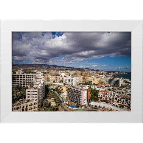 Spain-Canary Islands-Gran Canaria Island-Playa del Ingles-high angle view of town White Modern Wood Framed Art Print by Bibikow, Walter