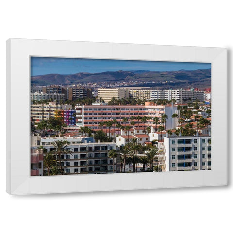 Spain-Canary Islands-Gran Canaria Island-Playa del Ingles-high angle view of town White Modern Wood Framed Art Print by Bibikow, Walter