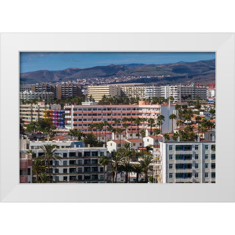 Spain-Canary Islands-Gran Canaria Island-Playa del Ingles-high angle view of town White Modern Wood Framed Art Print by Bibikow, Walter