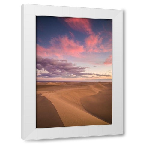 Spain-Canary Islands-Gran Canaria Island-Maspalomas-Maspalomas Dunes National Park-dusk White Modern Wood Framed Art Print by Bibikow, Walter