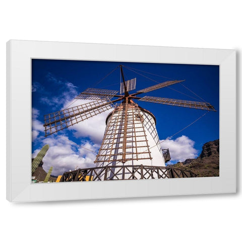 Spain-Canary Islands-Gran Canaria Island-Puerto de Mogan-antique windmill White Modern Wood Framed Art Print by Bibikow, Walter