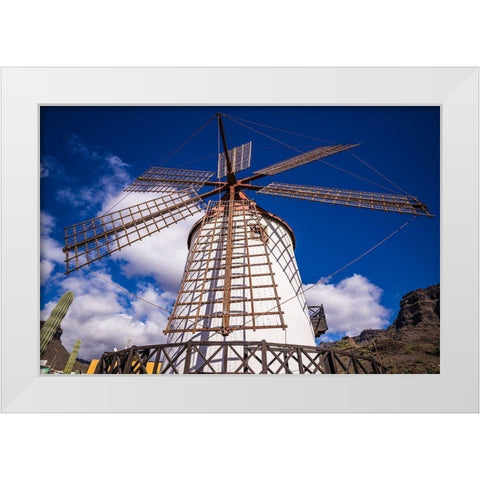 Spain-Canary Islands-Gran Canaria Island-Puerto de Mogan-antique windmill White Modern Wood Framed Art Print by Bibikow, Walter