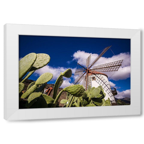 Spain-Canary Islands-Gran Canaria Island-Puerto de Mogan-antique windmill White Modern Wood Framed Art Print by Bibikow, Walter