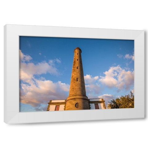 Spain-Canary Islands-Gran Canaria Island-Maspalomas-Maspalomas Lighthouse-sunset White Modern Wood Framed Art Print by Bibikow, Walter
