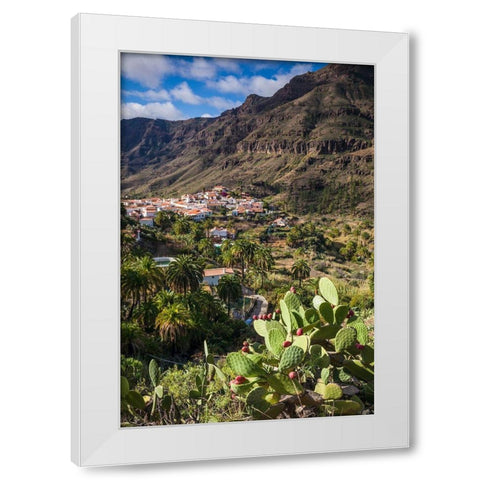Spain-Canary Islands-Gran Canaria Island-Fataga-high angle village view White Modern Wood Framed Art Print by Bibikow, Walter