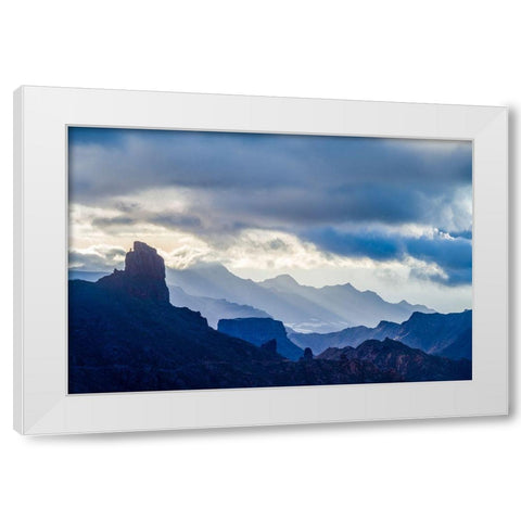 Spain-Canary Islands-Gran Canaria Island-Tejeda-mountain landscape with Roque Bentayga White Modern Wood Framed Art Print by Bibikow, Walter