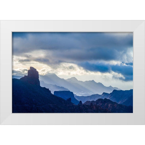 Spain-Canary Islands-Gran Canaria Island-Tejeda-mountain landscape with Roque Bentayga White Modern Wood Framed Art Print by Bibikow, Walter