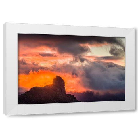 Spain-Canary Islands-Gran Canaria Island-Tejeda-mountain landscape with Roque Bentayga-sunset White Modern Wood Framed Art Print by Bibikow, Walter