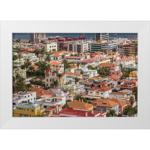 Spain-Canary Islands-Gran Canaria Island-Las Palmas de Gran Canaria-high angle view of city White Modern Wood Framed Art Print by Bibikow, Walter