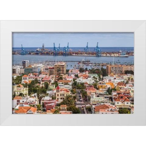 Spain-Canary Islands-Gran Canaria Island-Las Palmas de Gran Canaria-high angle view of city White Modern Wood Framed Art Print by Bibikow, Walter