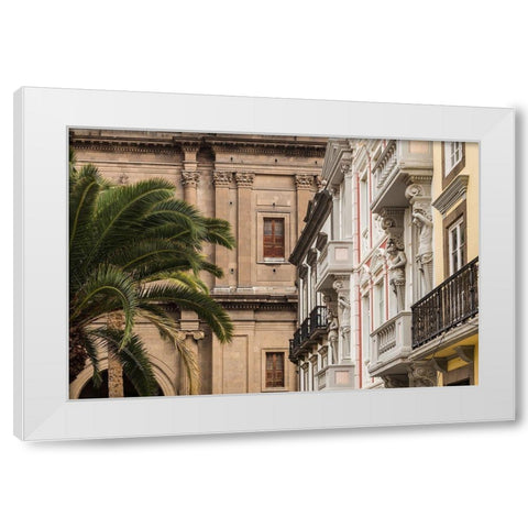 Spain-Canary Islands-Gran Canaria Island-Las Palmas de Gran Canaria-Plaza Santa Ana-buildings White Modern Wood Framed Art Print by Bibikow, Walter