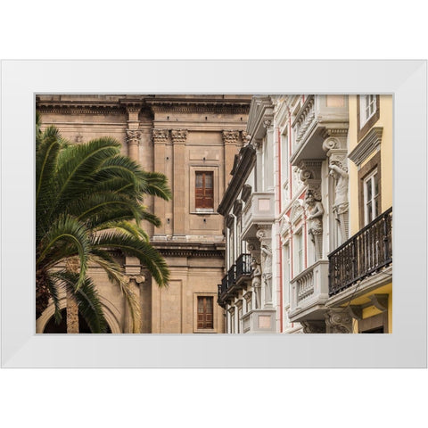 Spain-Canary Islands-Gran Canaria Island-Las Palmas de Gran Canaria-Plaza Santa Ana-buildings White Modern Wood Framed Art Print by Bibikow, Walter