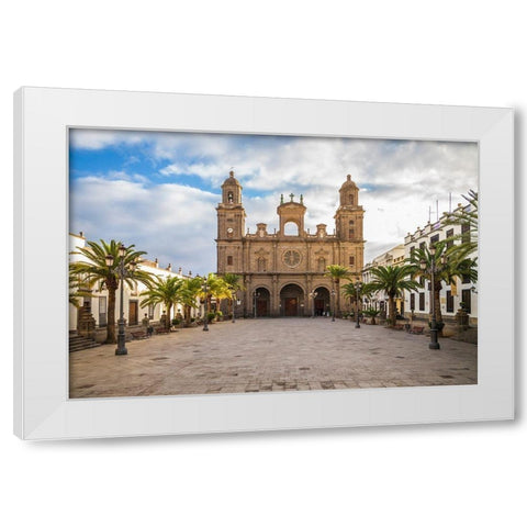 Spain-Canary Islands-Gran Canaria Island-Las Palmas de Gran Canaria-Catedral de Santa Ana-exterior White Modern Wood Framed Art Print by Bibikow, Walter
