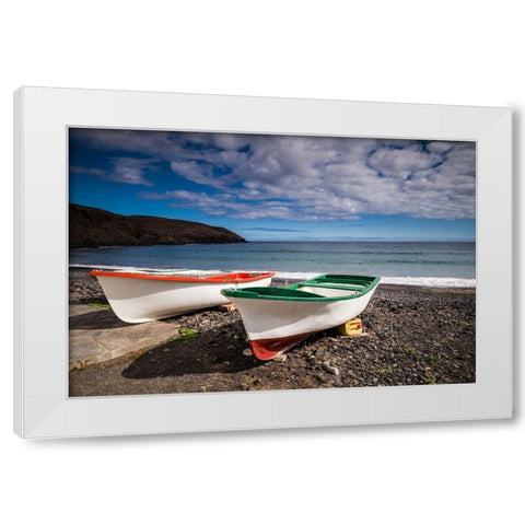 Spain-Canary Islands-Fuerteventura Island-Pozo Negro-fishing boats White Modern Wood Framed Art Print by Bibikow, Walter