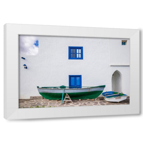 Spain-Canary Islands-Fuerteventura Island-Pozo Negro-fishing boats White Modern Wood Framed Art Print by Bibikow, Walter