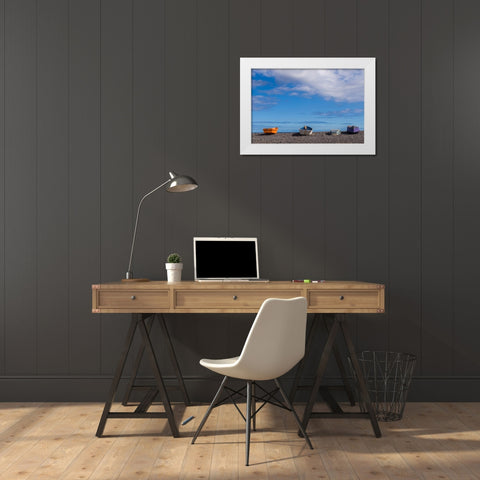 Spain-Canary Islands-Fuerteventura Island-Pozo Negro-fishing boats White Modern Wood Framed Art Print by Bibikow, Walter