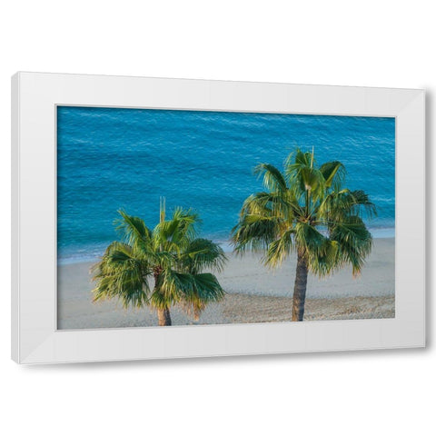 Canary Islands-Fuerteventura Island-Morro Jable-high angle view of Playa de la Cebada beach White Modern Wood Framed Art Print by Bibikow, Walter