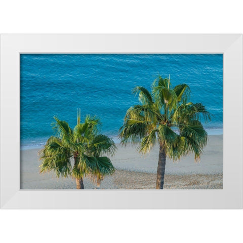 Canary Islands-Fuerteventura Island-Morro Jable-high angle view of Playa de la Cebada beach White Modern Wood Framed Art Print by Bibikow, Walter