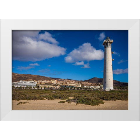 Canary Islands-Fuerteventura Island-Morro Jable-Faro de Morro Jable lighthouse White Modern Wood Framed Art Print by Bibikow, Walter