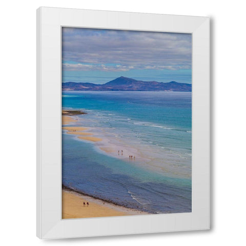 Canary Islands-Fuerteventura Island-Costa Calma-high angle view of Playa de Sotavento beach White Modern Wood Framed Art Print by Bibikow, Walter