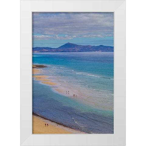 Canary Islands-Fuerteventura Island-Costa Calma-high angle view of Playa de Sotavento beach White Modern Wood Framed Art Print by Bibikow, Walter