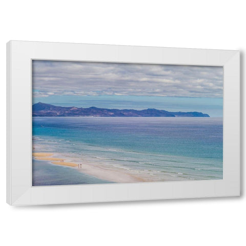 Canary Islands-Fuerteventura Island-Costa Calma-high angle view of Playa de Sotavento beach White Modern Wood Framed Art Print by Bibikow, Walter