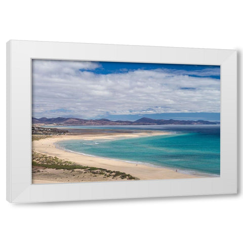 Canary Islands-Fuerteventura Island-Costa Calma-high angle view of Playa de Sotavento beach White Modern Wood Framed Art Print by Bibikow, Walter
