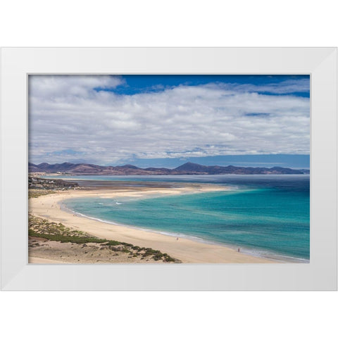 Canary Islands-Fuerteventura Island-Costa Calma-high angle view of Playa de Sotavento beach White Modern Wood Framed Art Print by Bibikow, Walter