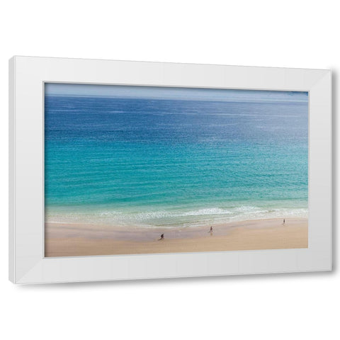 Canary Islands-Fuerteventura Island-Costa Calma-high angle view of Playa de Sotavento beach White Modern Wood Framed Art Print by Bibikow, Walter