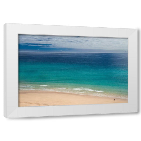 Canary Islands-Fuerteventura Island-Costa Calma-high angle view of Playa de Sotavento beach White Modern Wood Framed Art Print by Bibikow, Walter