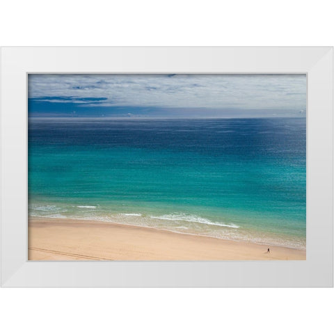 Canary Islands-Fuerteventura Island-Costa Calma-high angle view of Playa de Sotavento beach White Modern Wood Framed Art Print by Bibikow, Walter