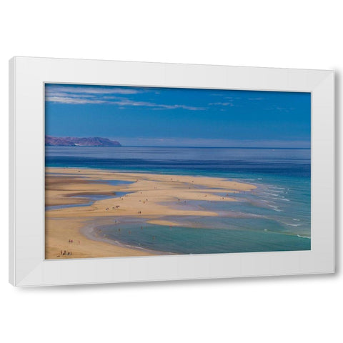 Canary Islands-Fuerteventura Island-Costa Calma-high angle view of Playa de Sotavento beach White Modern Wood Framed Art Print by Bibikow, Walter