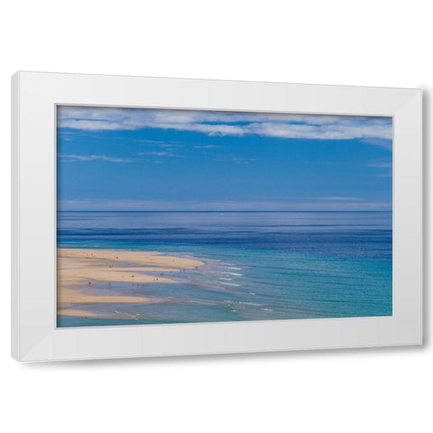 Canary Islands-Fuerteventura Island-Costa Calma-high angle view of Playa de Sotavento beach White Modern Wood Framed Art Print by Bibikow, Walter
