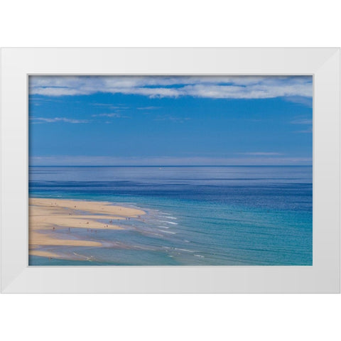 Canary Islands-Fuerteventura Island-Costa Calma-high angle view of Playa de Sotavento beach White Modern Wood Framed Art Print by Bibikow, Walter