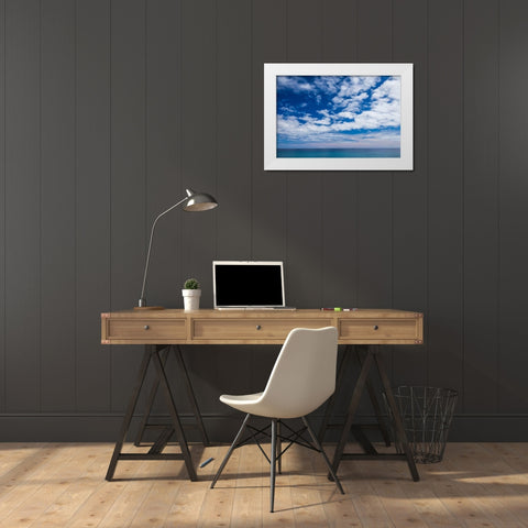 Canary Islands-Fuerteventura Island-Costa Calma-high angle view of Playa de Sotavento beach White Modern Wood Framed Art Print by Bibikow, Walter