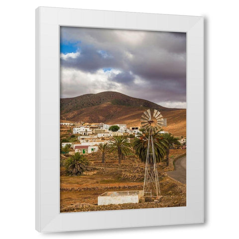 Canary Islands-Fuerteventura Island-Toto-desert village view with windmill White Modern Wood Framed Art Print by Bibikow, Walter