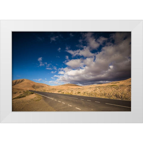 Canary Islands-Fuerteventura Island-Pajara-desert landscape along the FV-605 highway White Modern Wood Framed Art Print by Bibikow, Walter