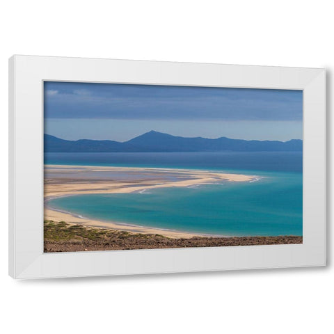 Canary Islands-Fuerteventura Island-Costa Calma-high angle view of Playa de Sotavento beach-morning White Modern Wood Framed Art Print by Bibikow, Walter