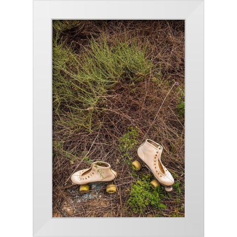 Canary Islands-Fuerteventura Island-Pajara-abandoned roller skates White Modern Wood Framed Art Print by Bibikow, Walter