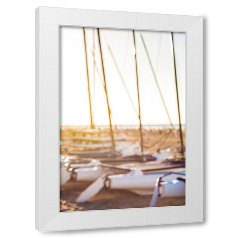 Canary Islands-Fuerteventura Island-Morro Jable-Playa del Matorral beach-sailboats White Modern Wood Framed Art Print by Bibikow, Walter